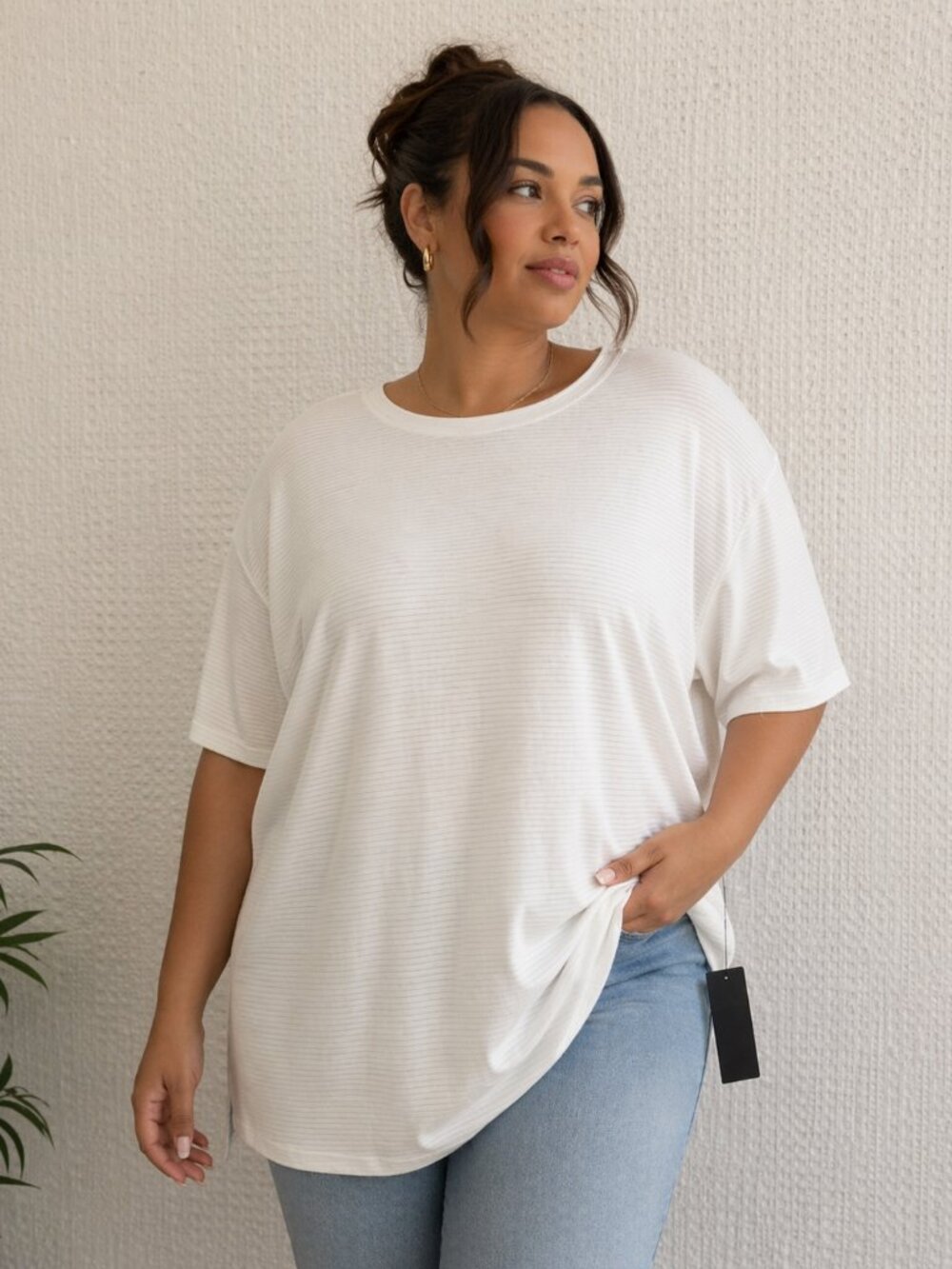 Mono B Plus Size Sheer Athletic Tee 3XL White Lightweight Keyhole Back Top